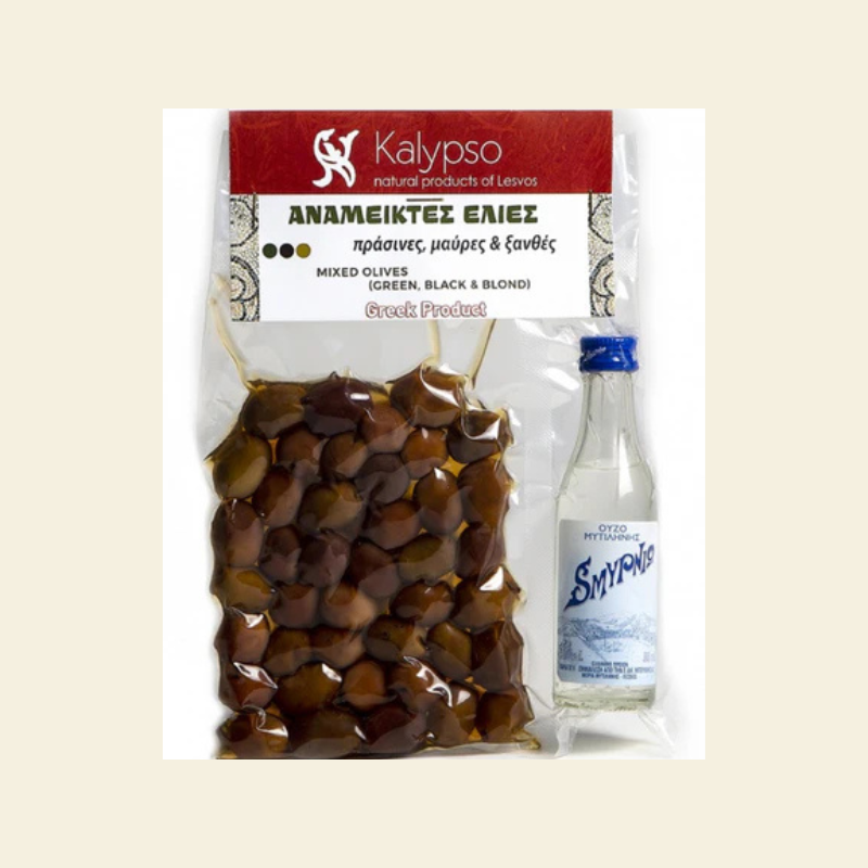 Măsline Grecești Mixte cu Ouzo din Lesvos | Produs Autentic
